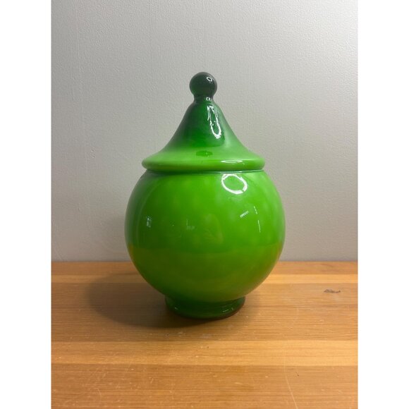 Empoli Large Vintage green Apothecary Jar Italian Art Glass Midcentury - Picture 1 of 9